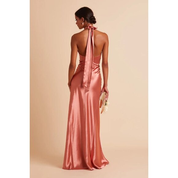 Birdy Grey Monica Size Medium Shiny Satin Terracotta Bridesmaids Maxi Dress NWT - Picture 2 of 12
